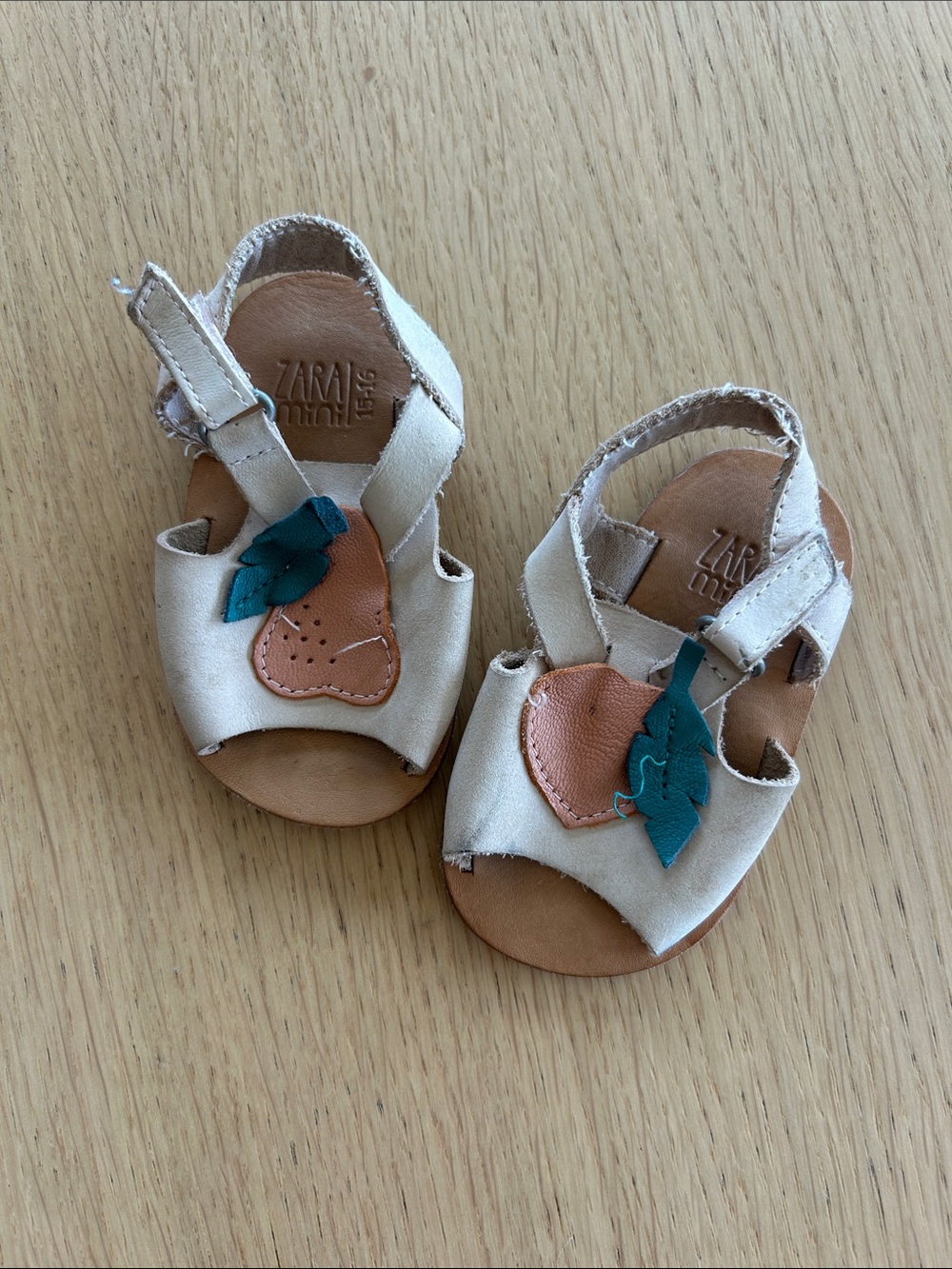 Zara Kids Cream Sandals with Peach and Teal Leaf Detail